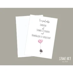 Dankeskarte für Lehrerin – Handgemachte Karte mit Kieselstein Vogel & Umschlag