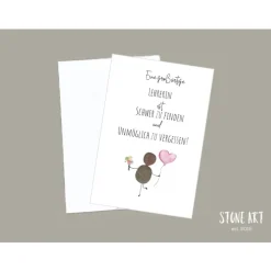 Dankeskarte für Lehrerin mit Mini Steinbild & Umschlag – Kieselstein Vogel Unikat