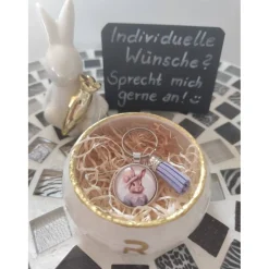 Das etwas andere Osterkörbchen – liebevoll handgemachtes Geschenkset Glas-Cabochon Taschen-/Schlüsselanhänger Ostern