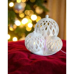 3D-Druck LED Windlicht Kugel – Modernes Rauten-Design – Set oder Einzeln – 10cm, 12,5cm, 15cm –Weißes Stimmungslicht aus