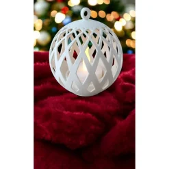 3D-Druck LED Windlicht Kugel – Modernes Rauten-Design – Set oder Einzeln – 10cm, 12,5cm, 15cm –Weißes Stimmungslicht aus