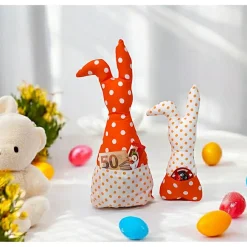 Deko Hasen im 2er Set, Oster Deko, Stoffhasen, Osterhasen mit Tasche