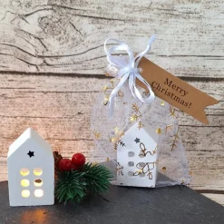 Deko Häuschen mit Ballonlicht im Organzasäckchen ~ Lichthäuser ~ Weihnachten ~ Lichthaus