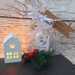 Deko Häuschen mit Ballonlicht im Organzasäckchen ~ Lichthäuser ~ Weihnachten ~ Lichthaus