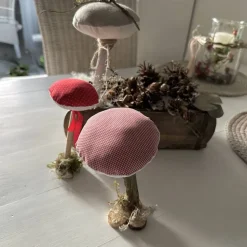 Deko Pilze 3er Set aus Leinen und Treibholz – Handgemachte Herbstdeko im Landhausstil