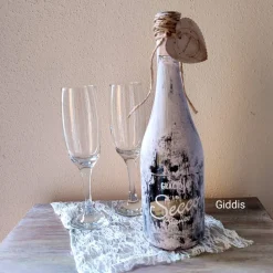 Deko Sekt-Flasche  gekalkt im Vintagelook