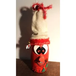 Dekofigur BÄUMCHENWICHTEL Weihnachtswichtel witzige Upcyclingfigur aus Sektflasche m. handgestricktem Mützchen