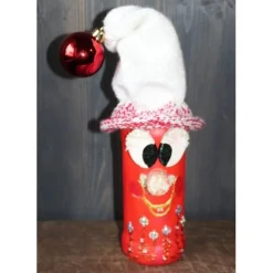 Dekofigur GLITZERWICHTEL Weihnachtswichtel witzige Upcyclingfigur aus Glasflasche m. handgestricktem Mützchen