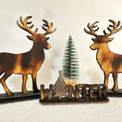 Deko-Figur Hirsch K1, geflammt, Weihnachtsdekoration aus Holz