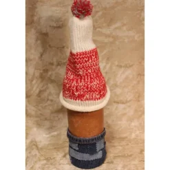 Dekofigur JEANS-OPA Weihnachtswichtel witzige Upcyclingfigur aus Glasflasche m. handgestricktem Mützchen
