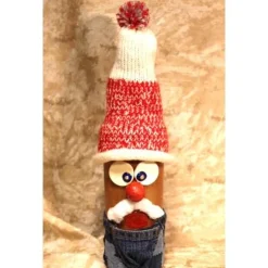Dekofigur JEANS-OPA Weihnachtswichtel witzige Upcyclingfigur aus Glasflasche m. handgestricktem Mützchen