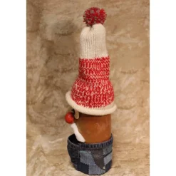Dekofigur JEANS-OPA Weihnachtswichtel witzige Upcyclingfigur aus Glasflasche m. handgestricktem Mützchen
