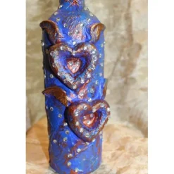 Dekoflasche GEFLÜGELTE HERZEN Upcycling Flasche Flaschenkunst Dekoration Collage Wohndeko Geldgeschenk