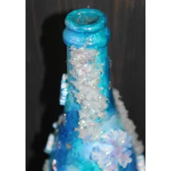 Dekoflasche GLITZERNDE KRISTALLE Upcycling bemalte Glasflasche Geschenk Winterdeko Wohndeko
