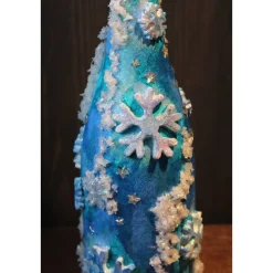 Dekoflasche GLITZERNDE KRISTALLE Upcycling bemalte Glasflasche Geschenk Winterdeko Wohndeko