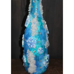 Dekoflasche GLITZERNDE KRISTALLE Upcycling bemalte Glasflasche Geschenk Winterdeko Wohndeko