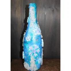 Dekoflasche GLITZERNDE KRISTALLE Upcycling bemalte Glasflasche Geschenk Winterdeko Wohndeko