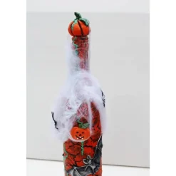 Dekoflasche HALLOWEEN Upcycling bemalte dekorierte Glasflasche Flaschenkunst Dekoration Collage Herbstdeko Halloweendeko