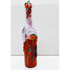 Dekoflasche HALLOWEEN Upcycling bemalte dekorierte Glasflasche Flaschenkunst Dekoration Collage Herbstdeko Halloweendeko