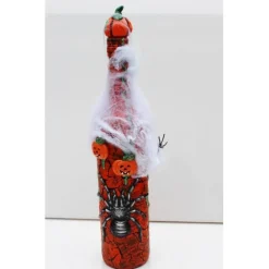 Dekoflasche HALLOWEEN Upcycling bemalte dekorierte Glasflasche Flaschenkunst Dekoration Collage Herbstdeko Halloweendeko