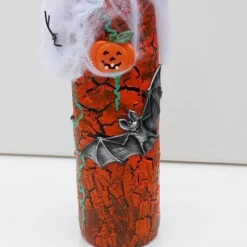 Dekoflasche HALLOWEEN Upcycling bemalte dekorierte Glasflasche Flaschenkunst Dekoration Collage Herbstdeko Halloweendeko