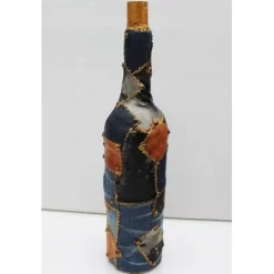 Dekoflasche JEANSLIEBE Upcycling dekorierte Glasflasche Flaschenkunst Dekoration Collage auf Flasche