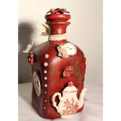 Dekoflasche KAFFEEKRÄNZCHEN Upcycling bemalte Glasflasche Geschenk Frauengeschenk zu Geburtstag Valentinstag Muttertag