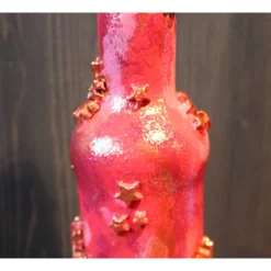 Dekoflasche ROTER KRISTALLZAUBER Upcycling bemalte Glasflasche Geschenk Winterdeko Wohndeko