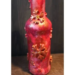 Dekoflasche ROTER KRISTALLZAUBER Upcycling bemalte Glasflasche Geschenk Winterdeko Wohndeko