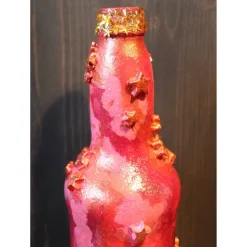 Dekoflasche ROTER KRISTALLZAUBER Upcycling bemalte Glasflasche Geschenk Winterdeko Wohndeko