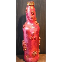 Dekoflasche ROTER KRISTALLZAUBER Upcycling bemalte Glasflasche Geschenk Winterdeko Wohndeko