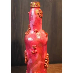 Dekoflasche ROTER KRISTALLZAUBER Upcycling bemalte Glasflasche Geschenk Winterdeko Wohndeko