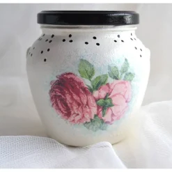 Dekoglas 2er Set, bauchig mit Banderole, weiß-rosa-schwarz