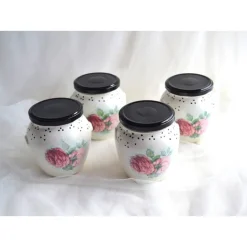 Dekoglas 2er Set, bauchig mit Banderole, weiß-rosa-schwarz