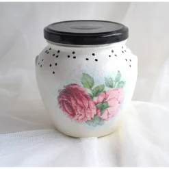 Dekoglas 2er Set, bauchig mit Banderole, weiß-rosa-schwarz