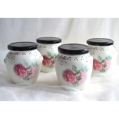 Dekoglas 2er Set, bauchig mit Banderole, weiß-rosa-schwarz