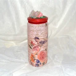 Dekoglas (Nr. 12) mit Banderole und Blumendeko