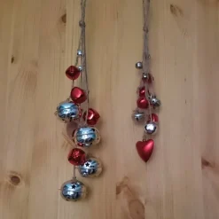 Dekohänger Mobile Weihnachten 26-32 cm Schellen Glöckchen rot silber Jute Metall