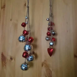 Dekohänger Mobile Weihnachten 26-32 cm Schellen Glöckchen rot silber Jute Metall