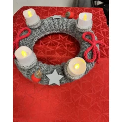 Dekokranz Wollkranz Adventskranz Tischschmuck TürKranz  gestrickt 25cm grau Sofortkauf