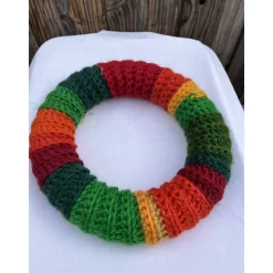 Dekokranz Wollkranz Adventskranz Tischschmuck TürKranz  gestrickt 25cm rot grün gelb Sofortkauf