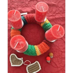 Dekokranz Wollkranz Adventskranz Tischschmuck TürKranz  gestrickt 25cm rot grün gelb Sofortkauf