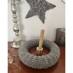 Dekokranz Wollkranz Adventskranz Tischschmuck TürKranz  gestrickt 25cm grau Sofortkauf