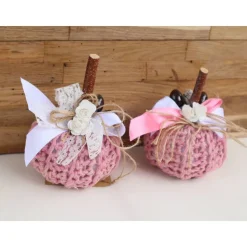 Dekokürbis gehäkelt Wohndekoration Herbstdeko Tischdeko rosa