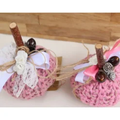 Dekokürbis gehäkelt Wohndekoration Herbstdeko Tischdeko rosa