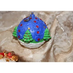 Dekokugeln 2er Set BÄUMCHEN + GLOCKEN Acrylmalerei Collage auf einer Kunststoffkugel weihnachtliche Hängedeko