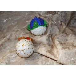 Dekokugeln 2er Set BÄUMCHEN + GLOCKEN Acrylmalerei Collage auf einer Kunststoffkugel weihnachtliche Hängedeko