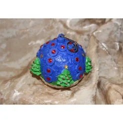 Dekokugeln 2er Set BÄUMCHEN + GLOCKEN Acrylmalerei Collage auf einer Kunststoffkugel weihnachtliche Hängedeko