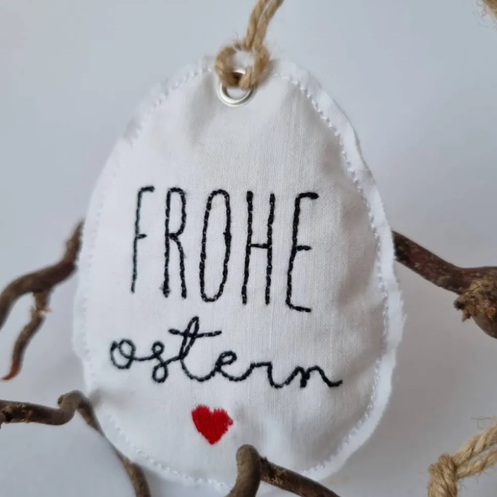 Deko-Osterei aus Vintage-Baumwollstoff "FROHE Ostern" - von he-ART by helen hesse