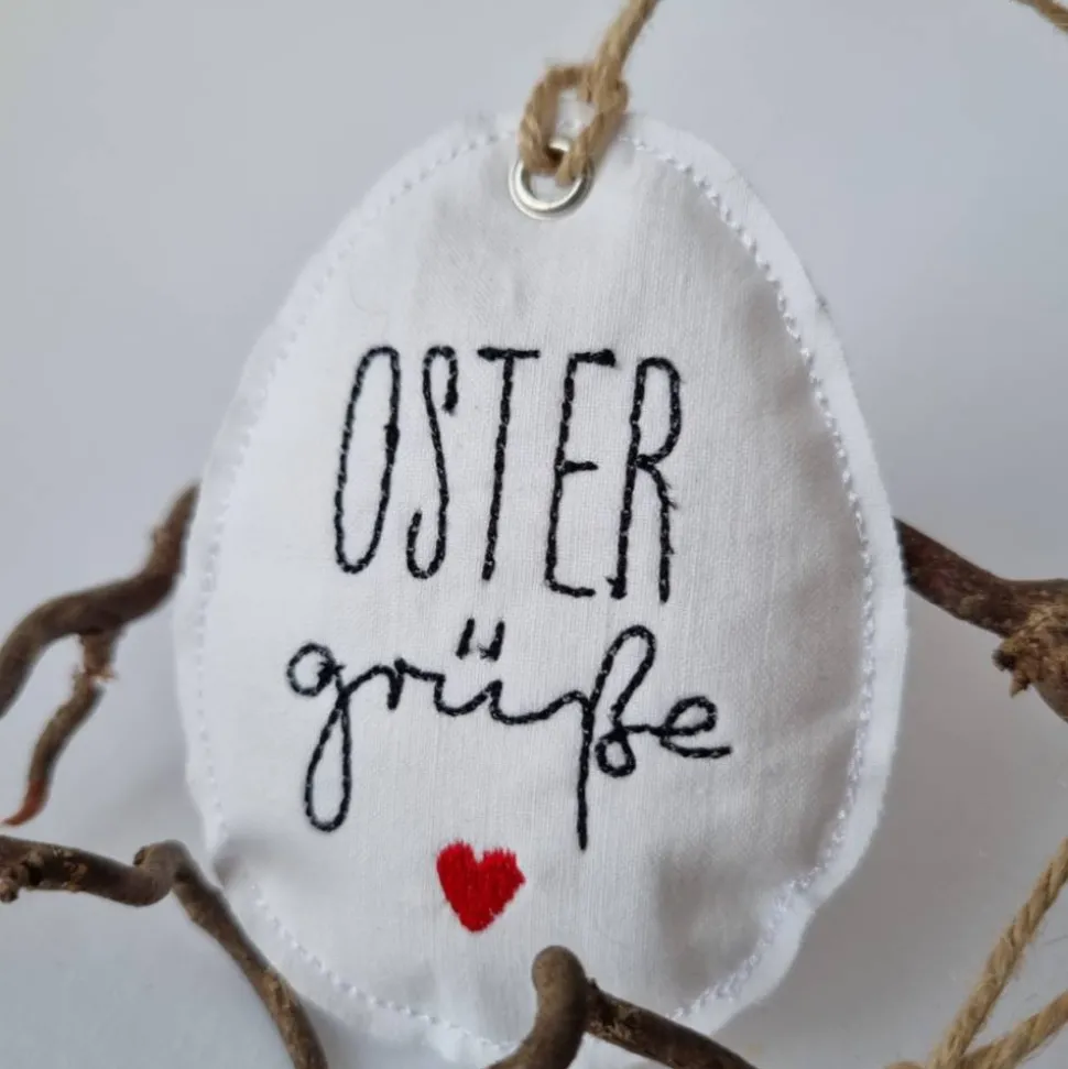 Deko-Osterei aus Vintage-Baumwollstoff "OSTER Grüße" - von he-ART by helen hesse